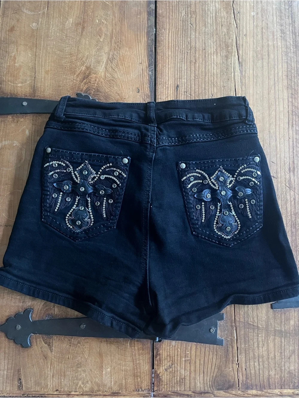 Black‎ Juniors Jean Shorts with Embellished Back Pocket